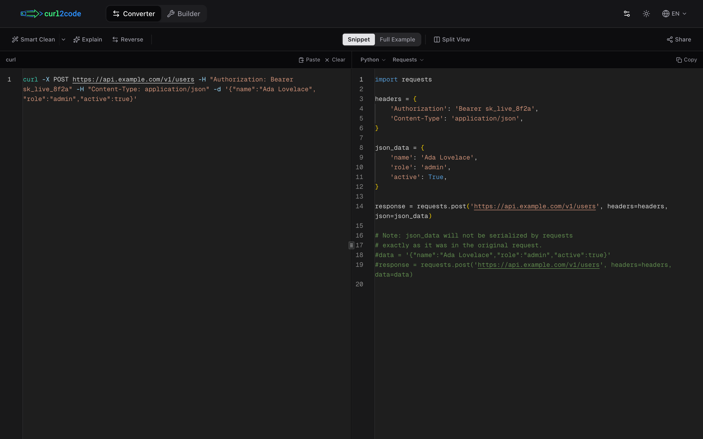 curl2code